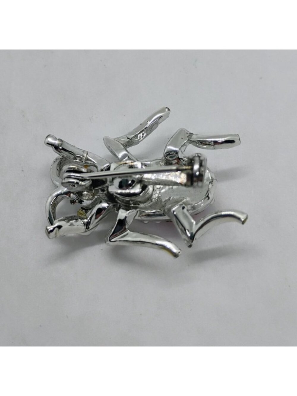 Red AB Rhinestone Beetle Bug Insect Brooch Pin 1 1/4" Silver Tone - Picture 3 of 4